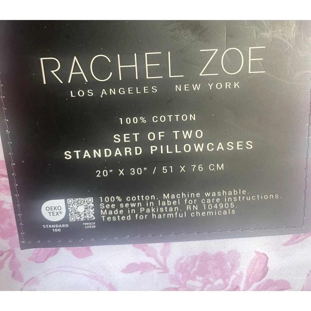 Lot of 2 Rachel Zoe Pink Skull Standard Pillowcases 100% Cotton Floral Toile 4pc